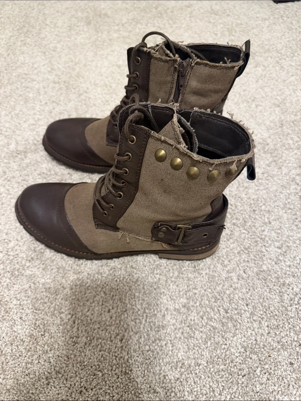 groove Brown and Tan Lace-Up Ankle Boots